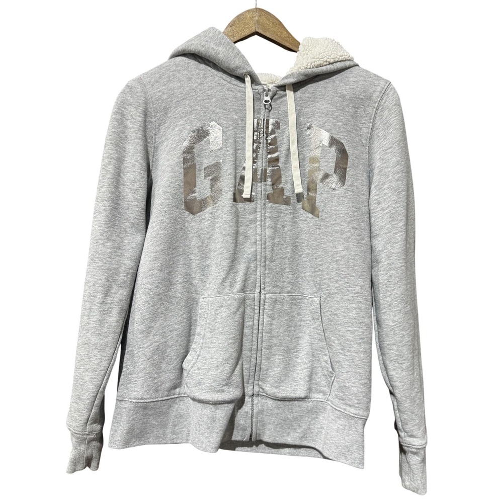 GAP Hoodie Womens‎ Medium Sherpa Lined Full Zip Sweatshirt Jacket Pockets Cozy